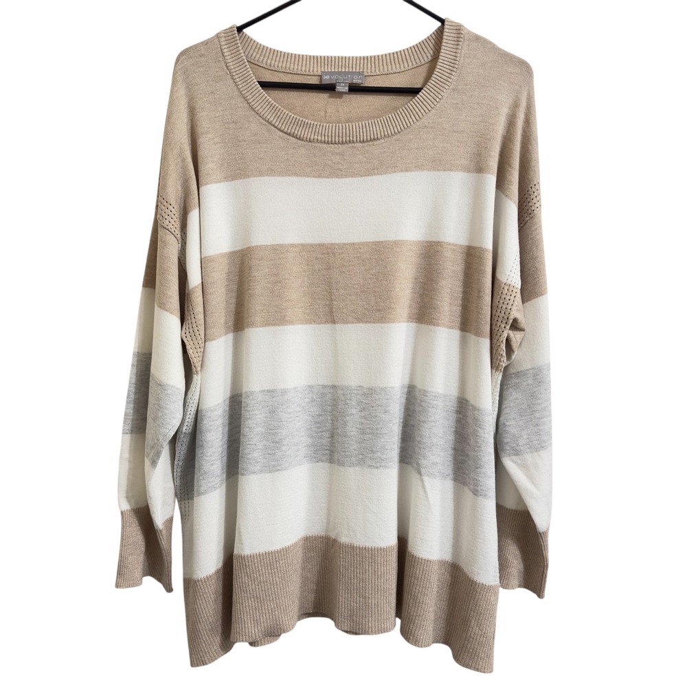 Stitch Fix EVOLUTION BY CYRUS 2X Striped Knit Sweater Long Sleeve Crew Neck‎